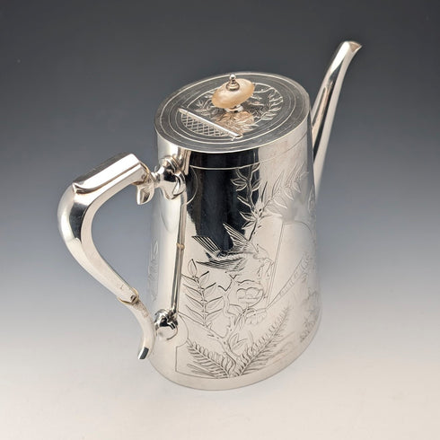 【On Hold】Late 19th Century British Antique Silver Plate Japonism Decor Coffee Pot Johnson&Co