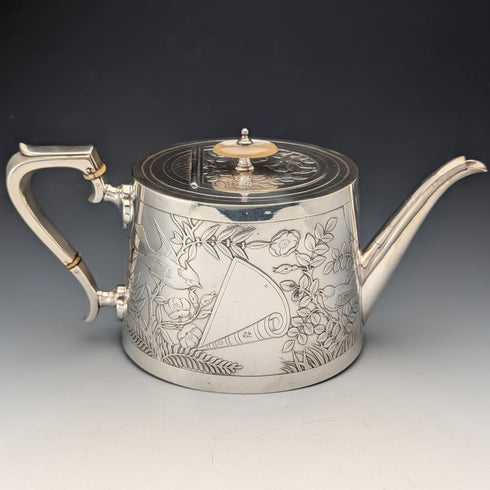 19世紀後半 英国アンティーク シルバープレート製 ジャポニズム装飾 ティーポット Johnson&Co