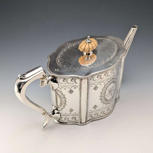 1870年左右 英國古董 鍍銀 鼓型茶壺 W&G Sissons