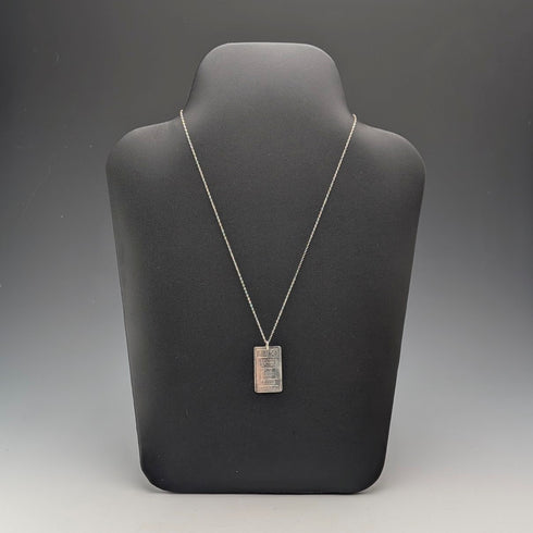 1981年 英国 純銀製 薄型インゴットペンダント純銀ネックレス付 計6g