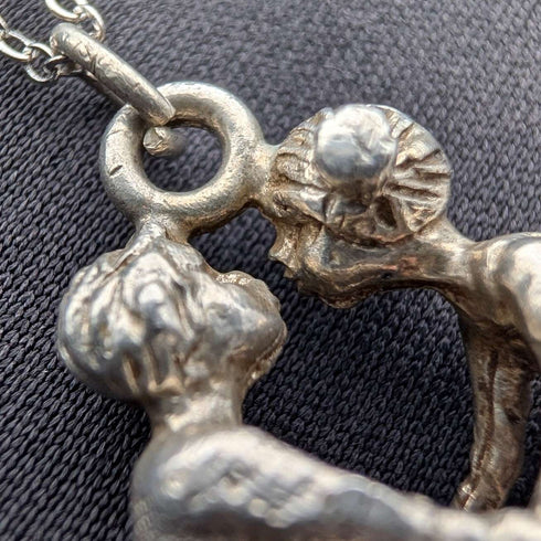 復古男孩與女孩銀質吊飾項鍊 附純銀鍊 重量共6.2g