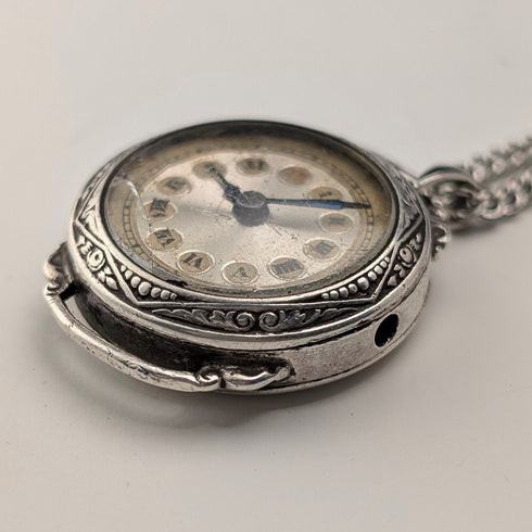 英国ヴィンテージ 純銀ケースレディースウォッチペンダント 純銀ネックレス付き