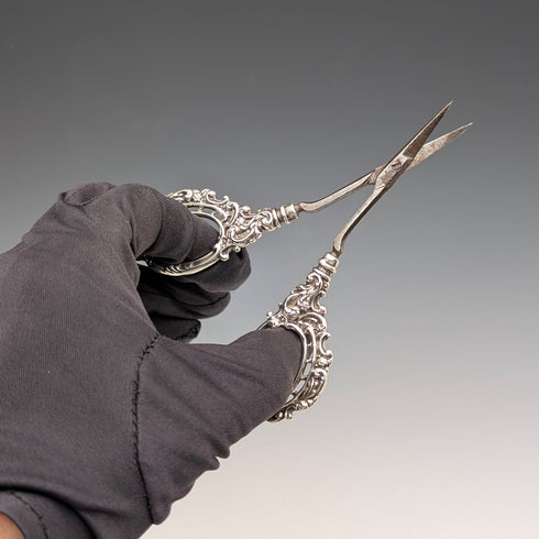 British Antique Pure Silver Handle Grooming Scissors Levi & Salaman