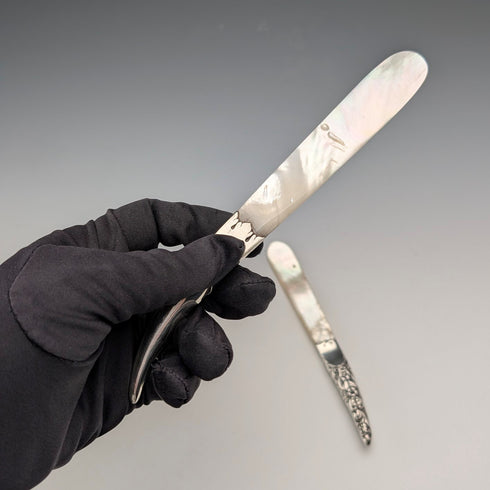 1905 British Antique Pure Silver Handle White Mother-of-Pearl Blade Letter Opener Adie&Lovekin