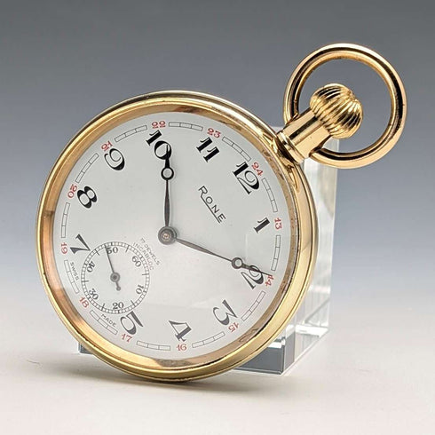 Circa 1960s Antique Swiss RONE Pocket Watch Gold-Plated Open Face Works Well