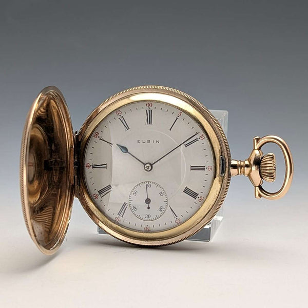 1913年 美國古董 Elgin 懷錶 金鍍獵人式錶殼 運作良好