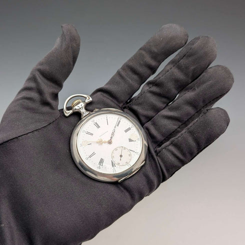 Circa 1900 Antique Lagrange Pocket Watch 800 Silver Case Open Face Works Well