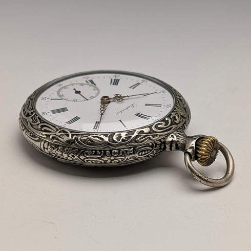 19世紀末 古董 LABRADOR(歐米茄) 懷錶 浮雕雕刻 開面 良好運作