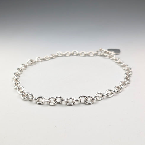 英國復古純銀甜甜圈鏈項鍊,搭配心形吊墜,45厘米,60克