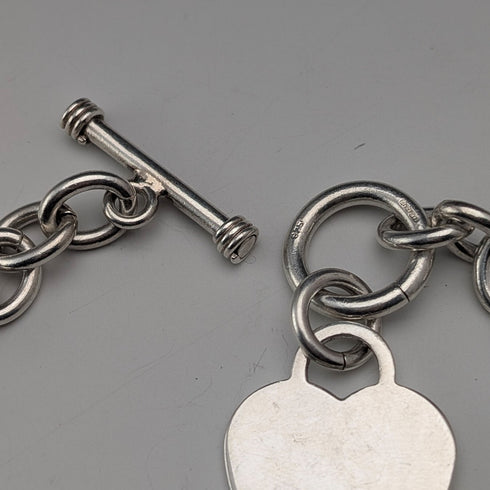 英國復古純銀甜甜圈鏈項鍊,搭配心形吊墜,45厘米,60克