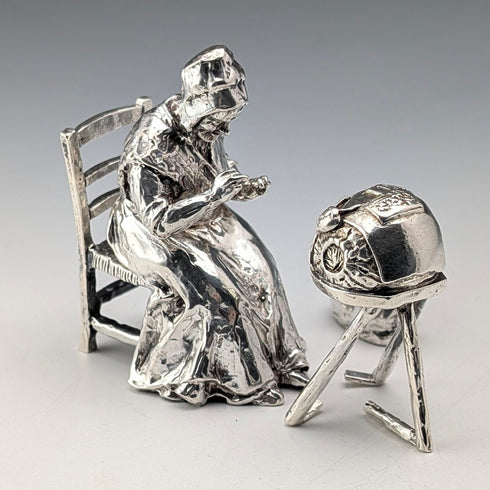 英國復古純銀蕾絲工匠與貓咪迷你擺件,132克(RKH)