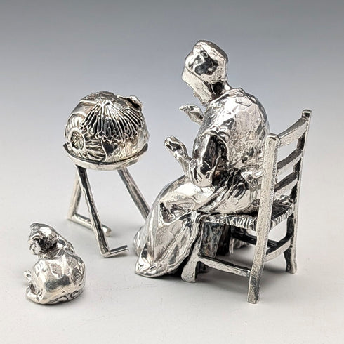 英國復古純銀蕾絲工匠與貓咪迷你擺件,132克(RKH)