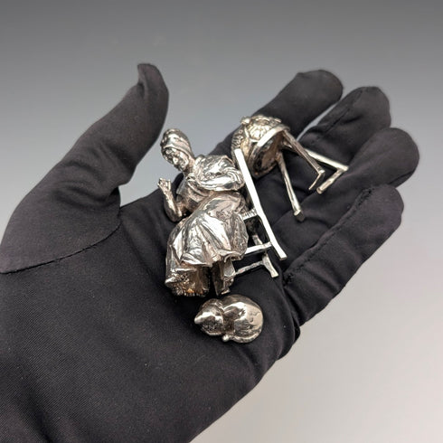 英國復古純銀蕾絲工匠與貓咪迷你擺件,132克(RKH)