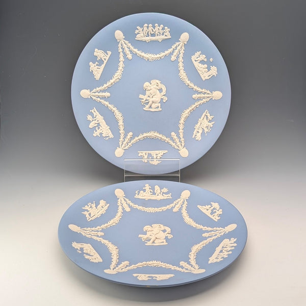 英國復古韋奇伍德天使碧玉瓷盤一對,直徑22厘米,淺藍色②
