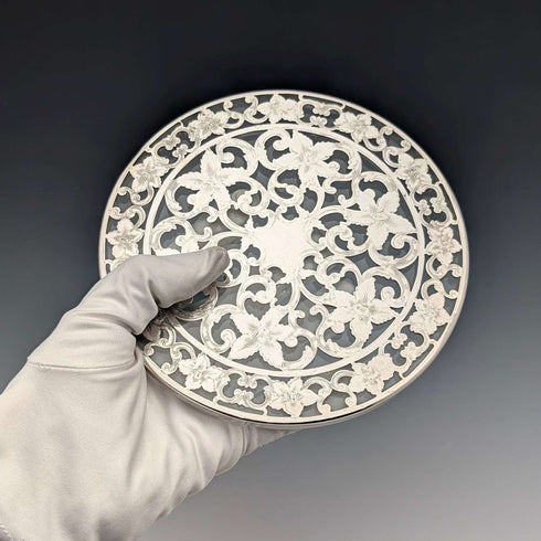 Vintage US Silver Overlay Coaster Dish, Webster