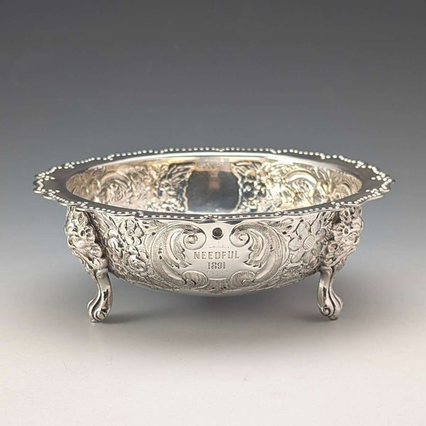 1891年英國古董鍍銀帶柄碗,直徑13.5厘米