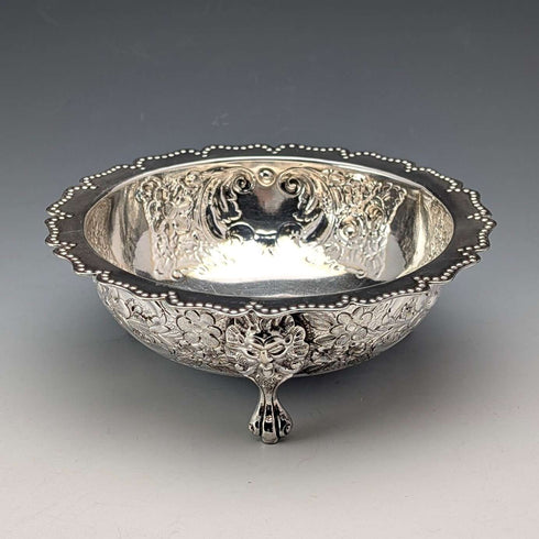 1891年 英国アンティーク シルバープレート製 脚付きボウル 直径13.5cm