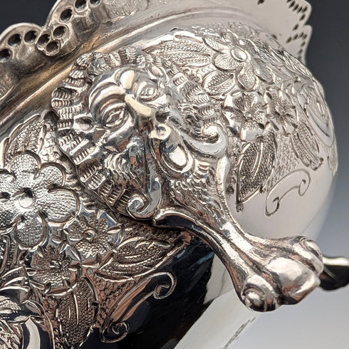 1891年英國古董鍍銀帶柄碗,直徑13.5厘米