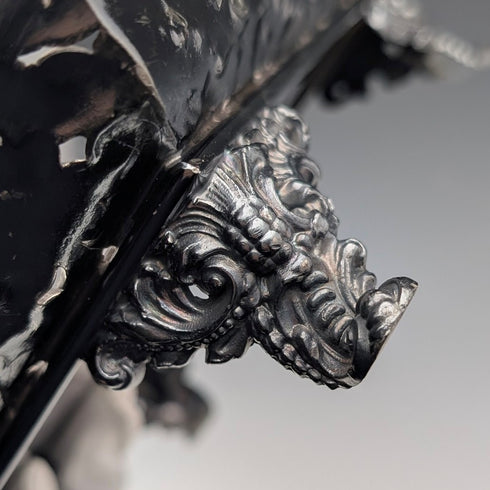 Antique American Britannia Metal Basket with Movable Handle and Legs, MERIDEN BRITANNIA