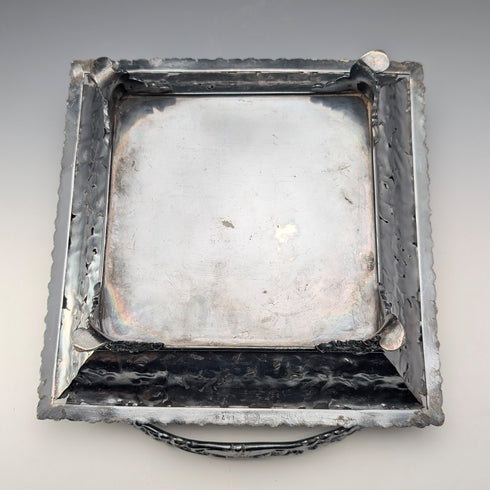 Antique American Britannia Metal Basket with Movable Handle and Legs, MERIDEN BRITANNIA