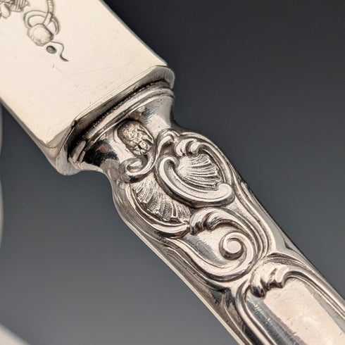 19世紀晚期法國奧迪奧特古董純銀餐具組(6對,總重833克)