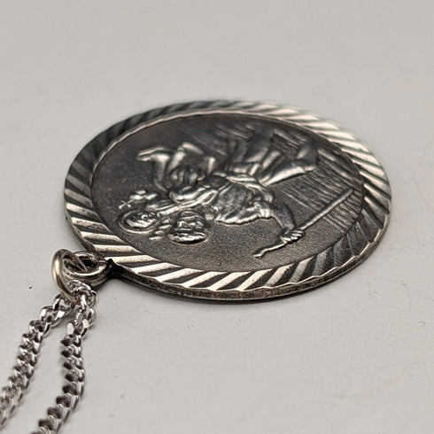 ヴィンテージ 聖クリストファー 純銀製 メダイペンダント① 純銀ネックレス付 計7.4g