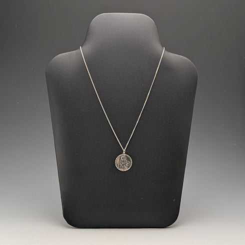 Vintage Saint Christopher Sterling Silver Medal Pendant ② with Sterling Silver Necklace, Total 5.6g