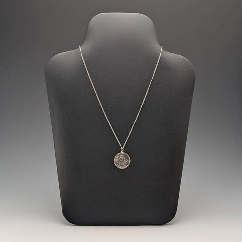 Vintage Saint Christopher Sterling Silver Medal Pendant ② with Sterling Silver Necklace, Total 5.6g