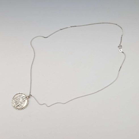 Vintage Saint Christopher Sterling Silver Medal Pendant ② with Sterling Silver Necklace, Total 5.6g