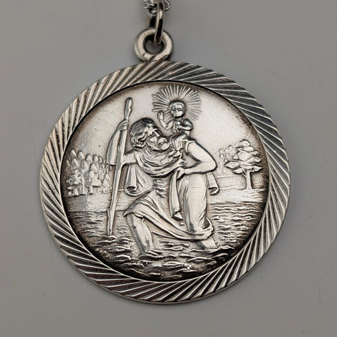 ヴィンテージ 聖クリストファー 純銀製 メダイペンダント③ 純銀ネックレス付 計7.8g