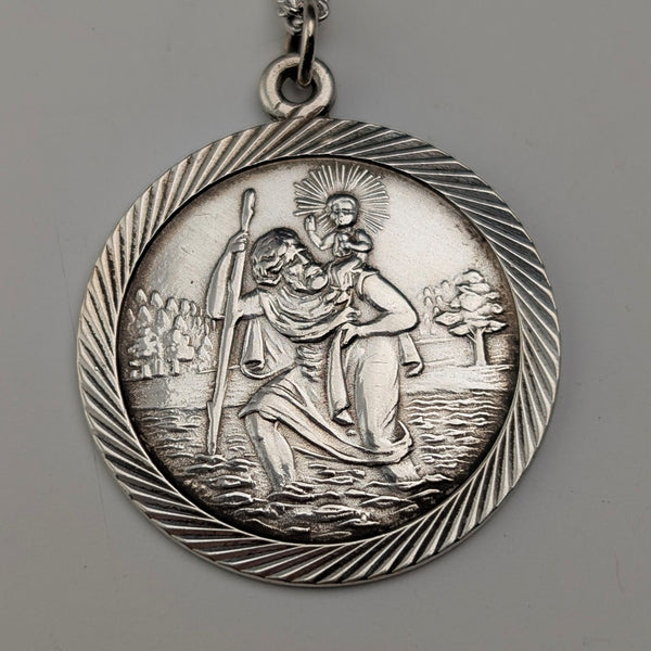 ヴィンテージ 聖クリストファー 純銀製 メダイペンダント③ 純銀ネックレス付 計7.8g