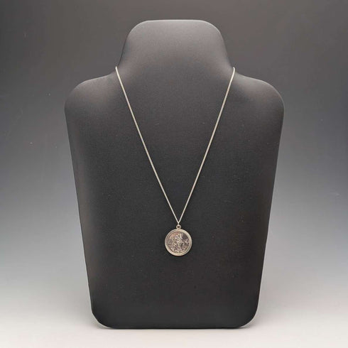 Vintage Saint Christopher Sterling Silver Medal Pendant ③ with Sterling Silver Necklace, Total 7.8g