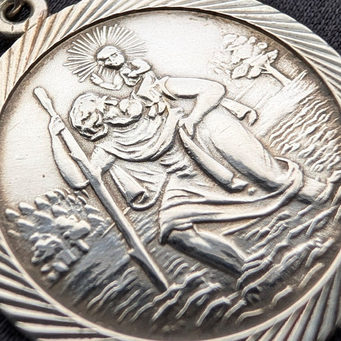 ヴィンテージ 聖クリストファー 純銀製 メダイペンダント③ 純銀ネックレス付 計7.8g