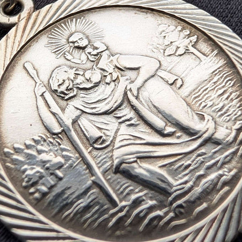Vintage Saint Christopher Sterling Silver Medal Pendant ③ with Sterling Silver Necklace, Total 7.8g