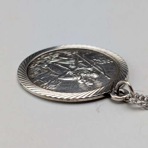 ヴィンテージ 聖クリストファー 純銀製 メダイペンダント③ 純銀ネックレス付 計7.8g