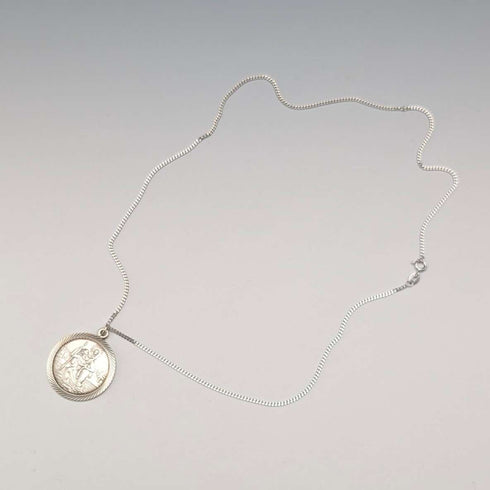 Vintage Saint Christopher Sterling Silver Medal Pendant ③ with Sterling Silver Necklace, Total 7.8g