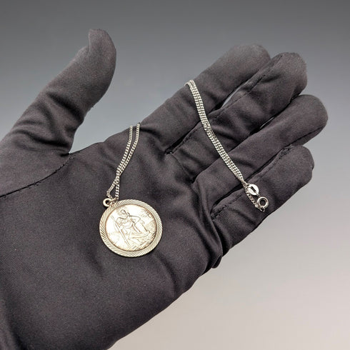 ヴィンテージ 聖クリストファー 純銀製 メダイペンダント③ 純銀ネックレス付 計7.8g