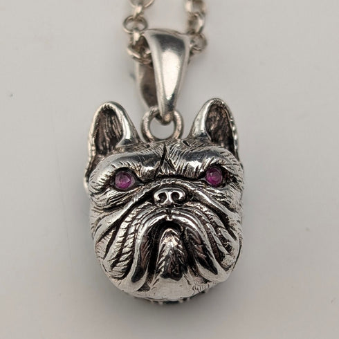 ヴィンテージ ブルドッグヘッド 純銀製ペンダント 純銀ネックレス付 計13.5g