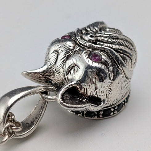 ヴィンテージ ブルドッグヘッド 純銀製ペンダント 純銀ネックレス付 計13.5g