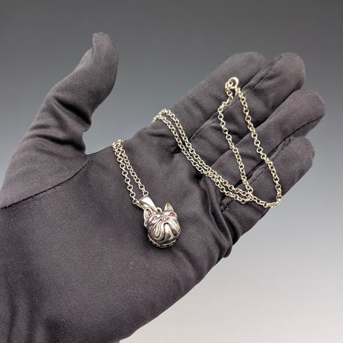 ヴィンテージ ブルドッグヘッド 純銀製ペンダント 純銀ネックレス付 計13.5g