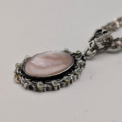 Vintage Mother-of-Pearl Pendant on Sterling Silver Base, with Sterling Silver Necklace, Total Weight 8.1g