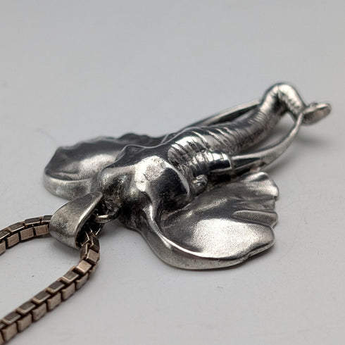 英国ヴィンテージ エレファントヘッド 純銀製ペンダント 純銀金メッキネックレス付 計19g