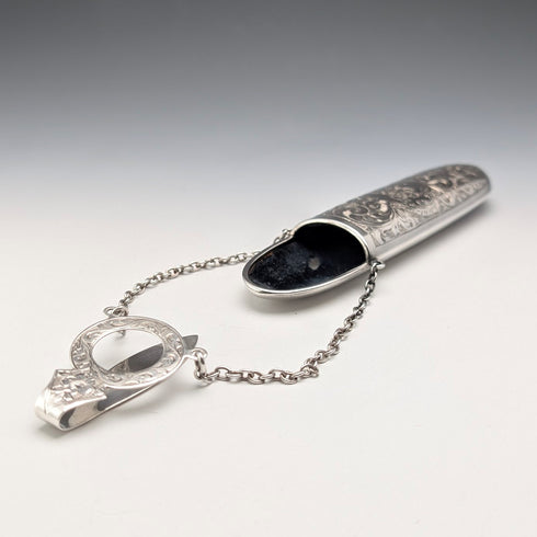 1903年 英国アンティーク 純銀製 シャトレーン メガネケース 80g Levi&Salaman