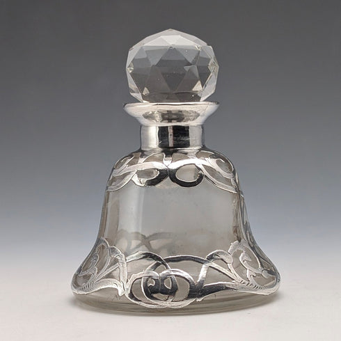 美國新藝術風格古董銀飾小玻璃香水瓶