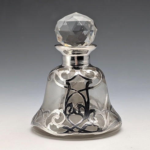 美國新藝術風格古董銀飾小玻璃香水瓶