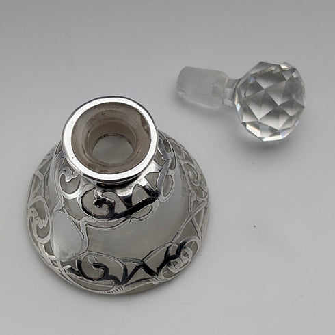 美國新藝術風格古董銀飾小玻璃香水瓶