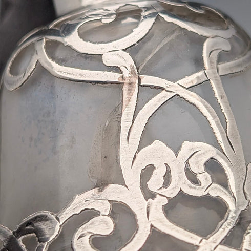 美國新藝術風格古董銀飾小玻璃香水瓶