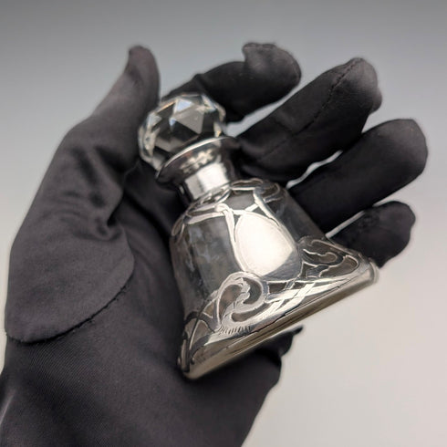 美國新藝術風格古董銀飾小玻璃香水瓶