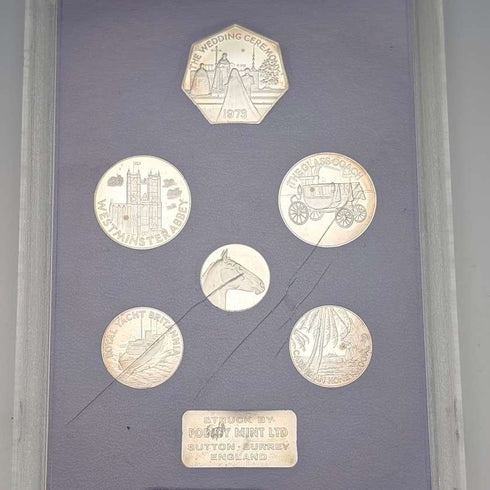 1973年安妮公主婚禮紀念套裝,6枚純銀幣,50克銀,由Ppbjoy Mint Ltd發行