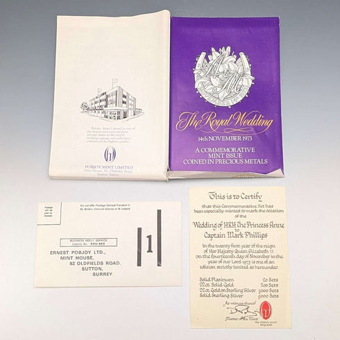 1973年安妮公主婚禮紀念套裝,6枚純銀幣,50克銀,由Ppbjoy Mint Ltd發行